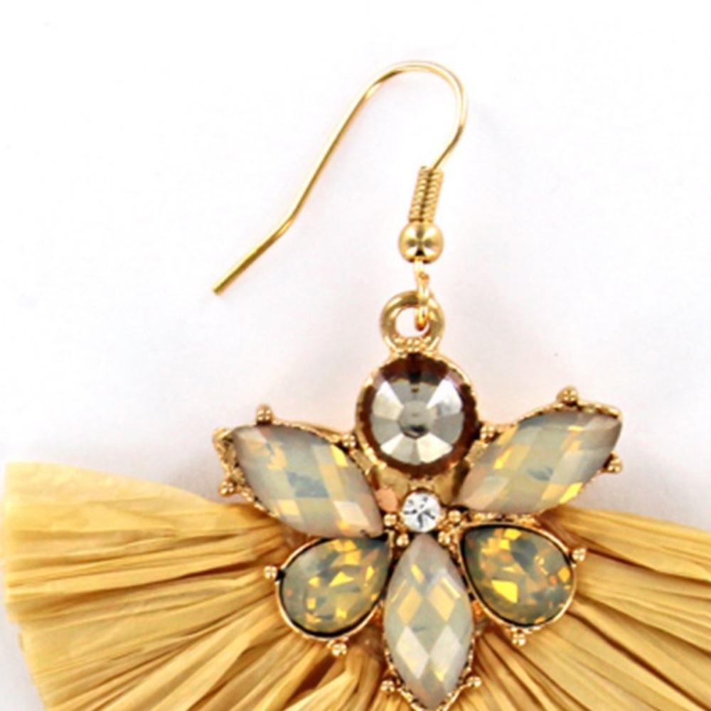 Brand New Gold Raffia Statement Earrings - Picture 3 of 3